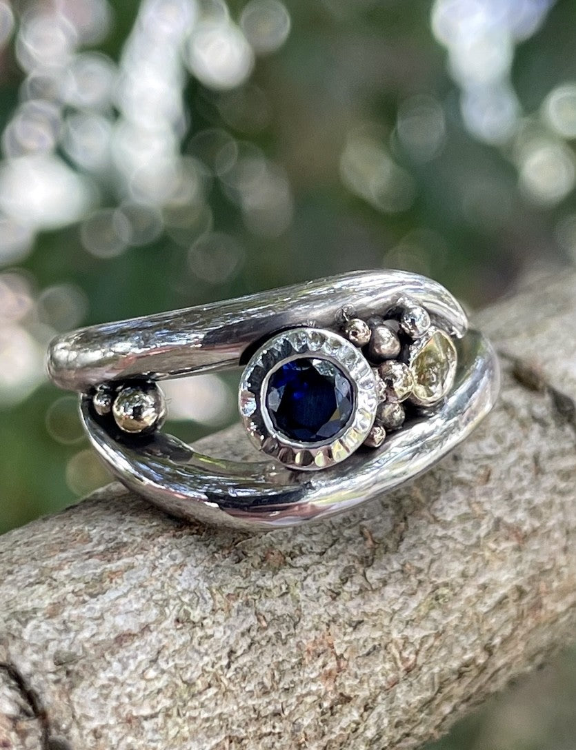 Yellow and blue sapphire on sale ring