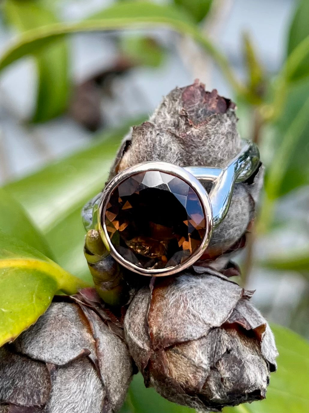 Rose gold smoky quartz on sale ring