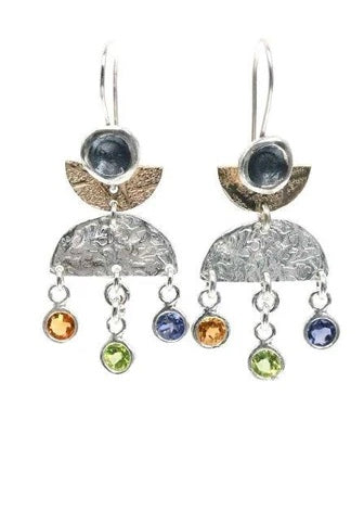 SS GF Peridot, Iolite, Citrine Earrings