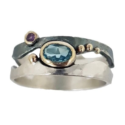 Sterling Silver Gold Filled Blue Topaz/Amethyst Ring