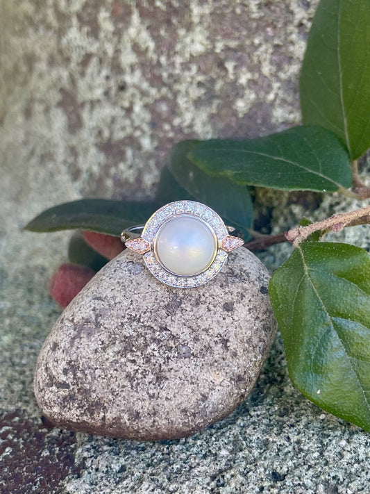 9ct White/Rose Gold Pearl & Pink Diamond Ring