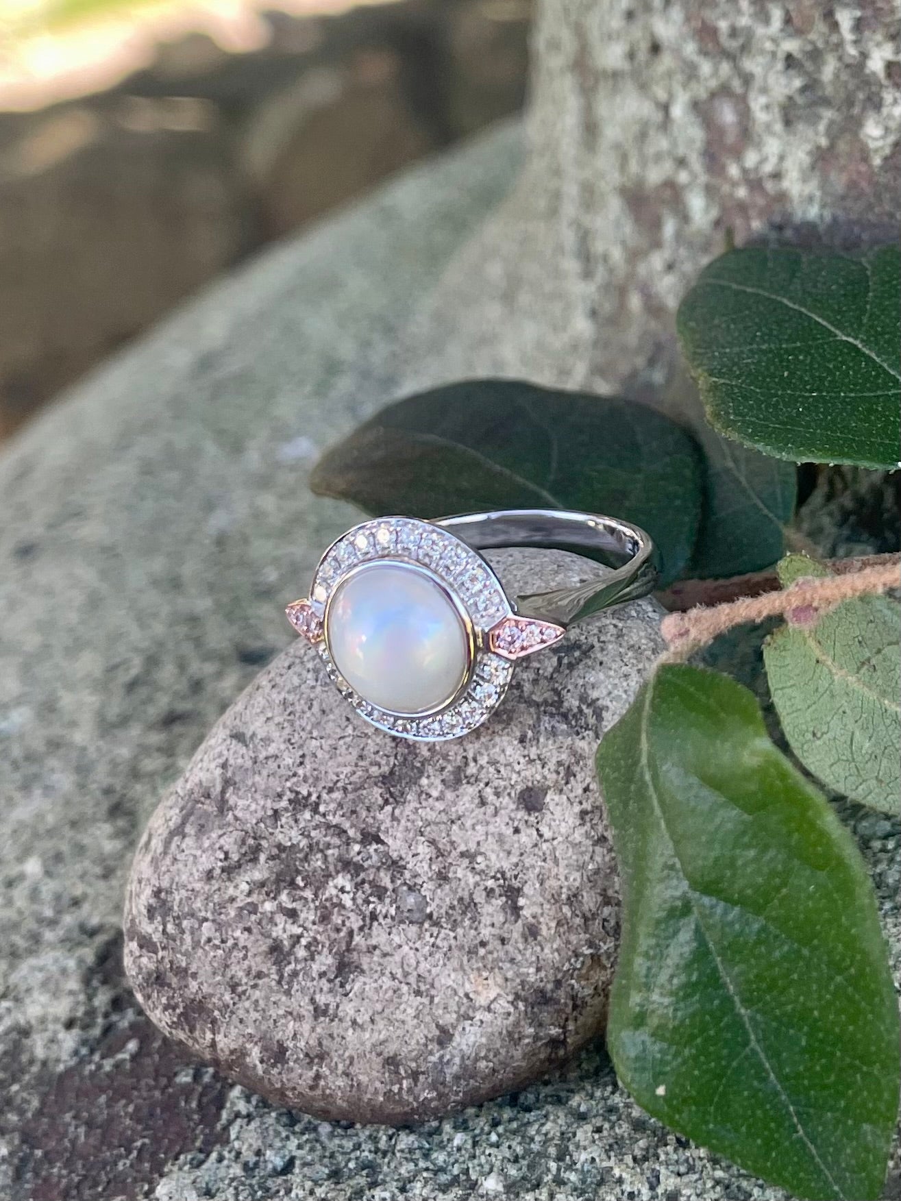 9ct White/Rose Gold Pearl & Pink Diamond Ring