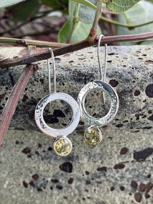 Sterling Silver & 9ct Yellow Gold Lemon Quartz Circle Drop Earrings