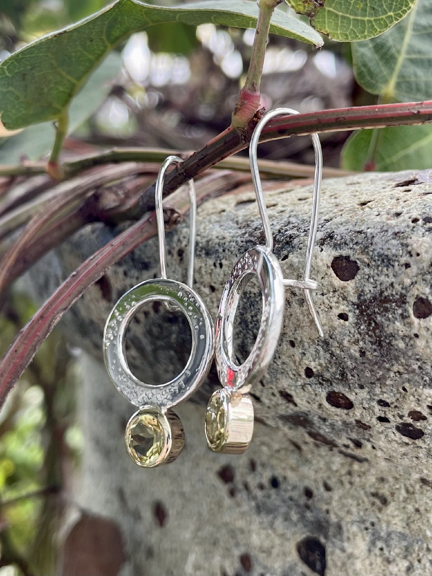 Sterling Silver & 9ct Yellow Gold Lemon Quartz Circle Drop Earrings