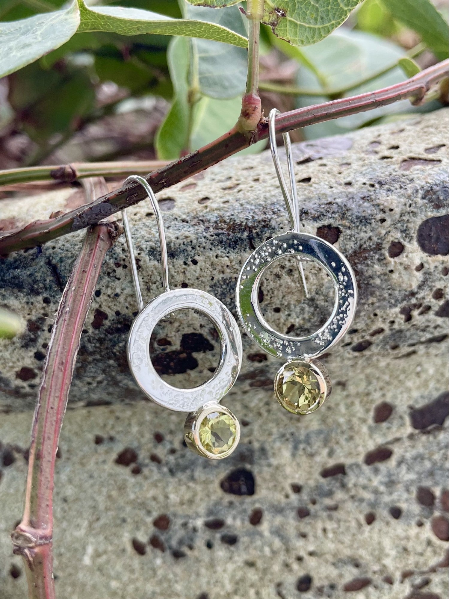 Sterling Silver & 9ct Yellow Gold Lemon Quartz Circle Drop Earrings