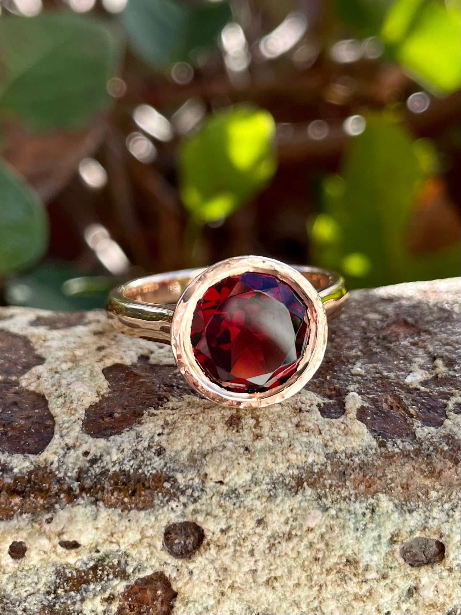 9ct Rose Gold Bezel-Set Garnet Ring