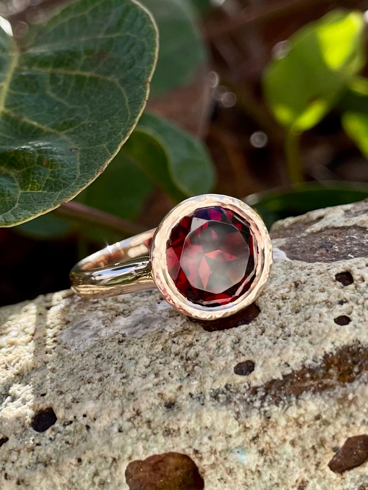 9ct Rose Gold Bezel-Set Garnet Ring