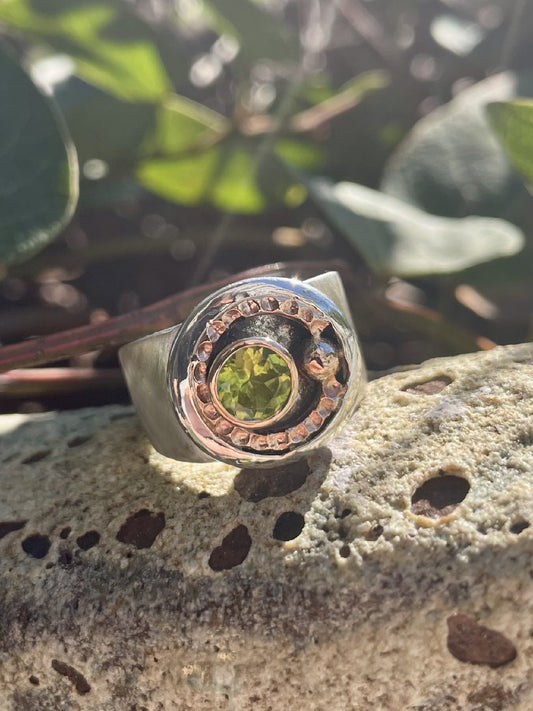 Sterling Silver & 9ct Rose Gold Peridot Ring