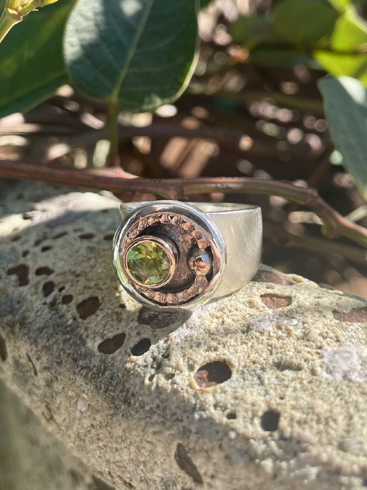 Sterling Silver & 9ct Rose Gold Peridot Ring