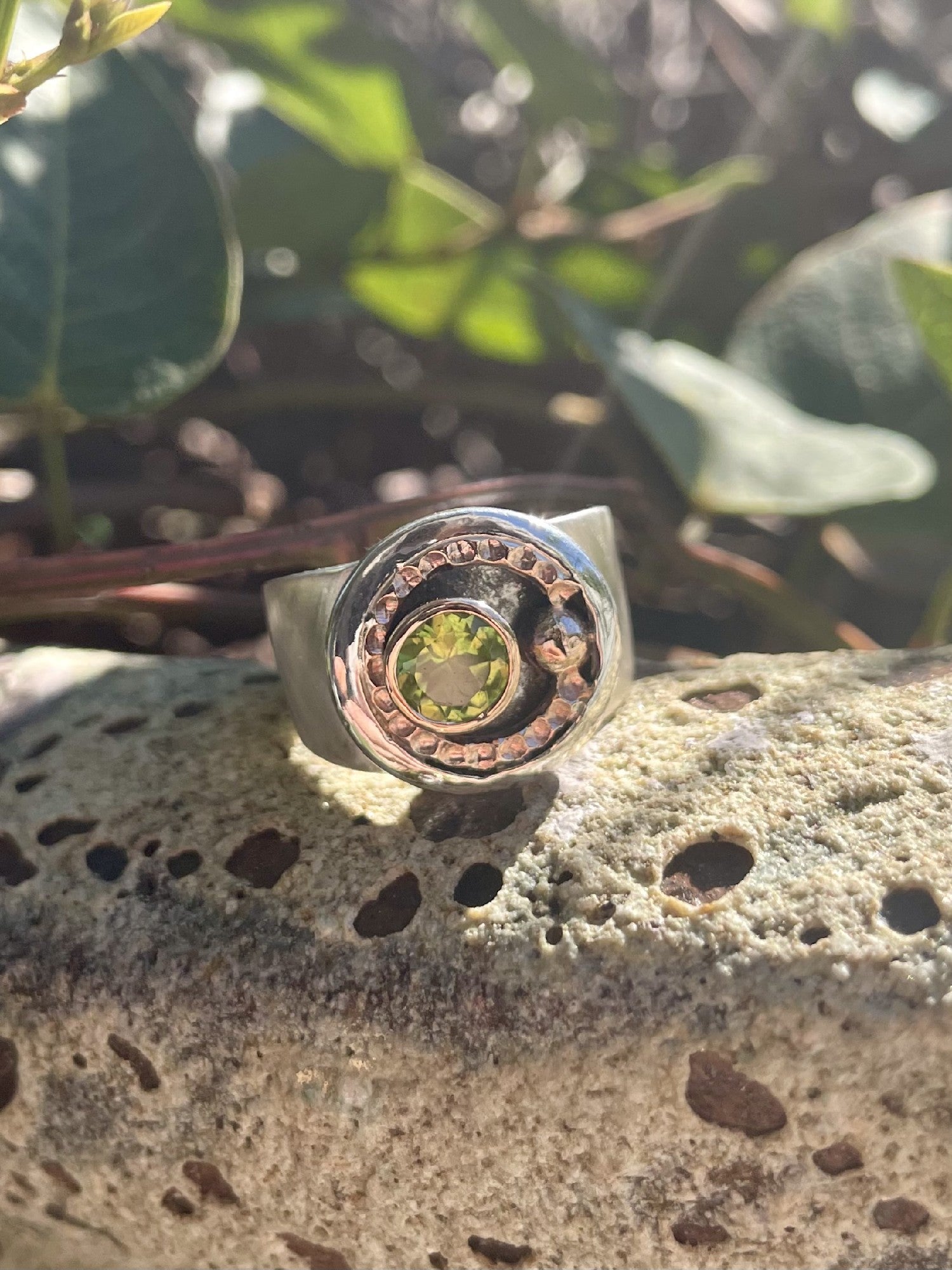 Sterling Silver & 9ct Rose Gold Peridot Ring