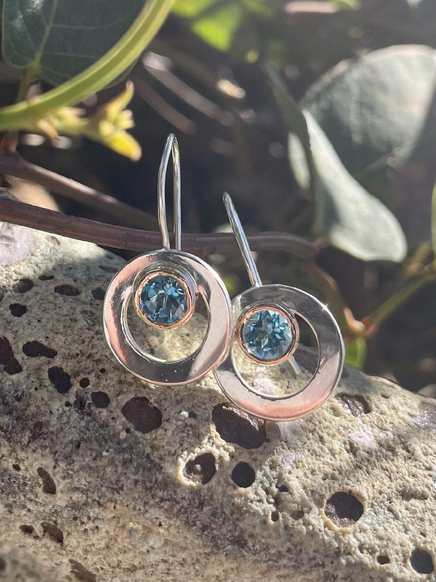 Sterling Silver & 9ct Rose Gold London Blue Topaz Earrings