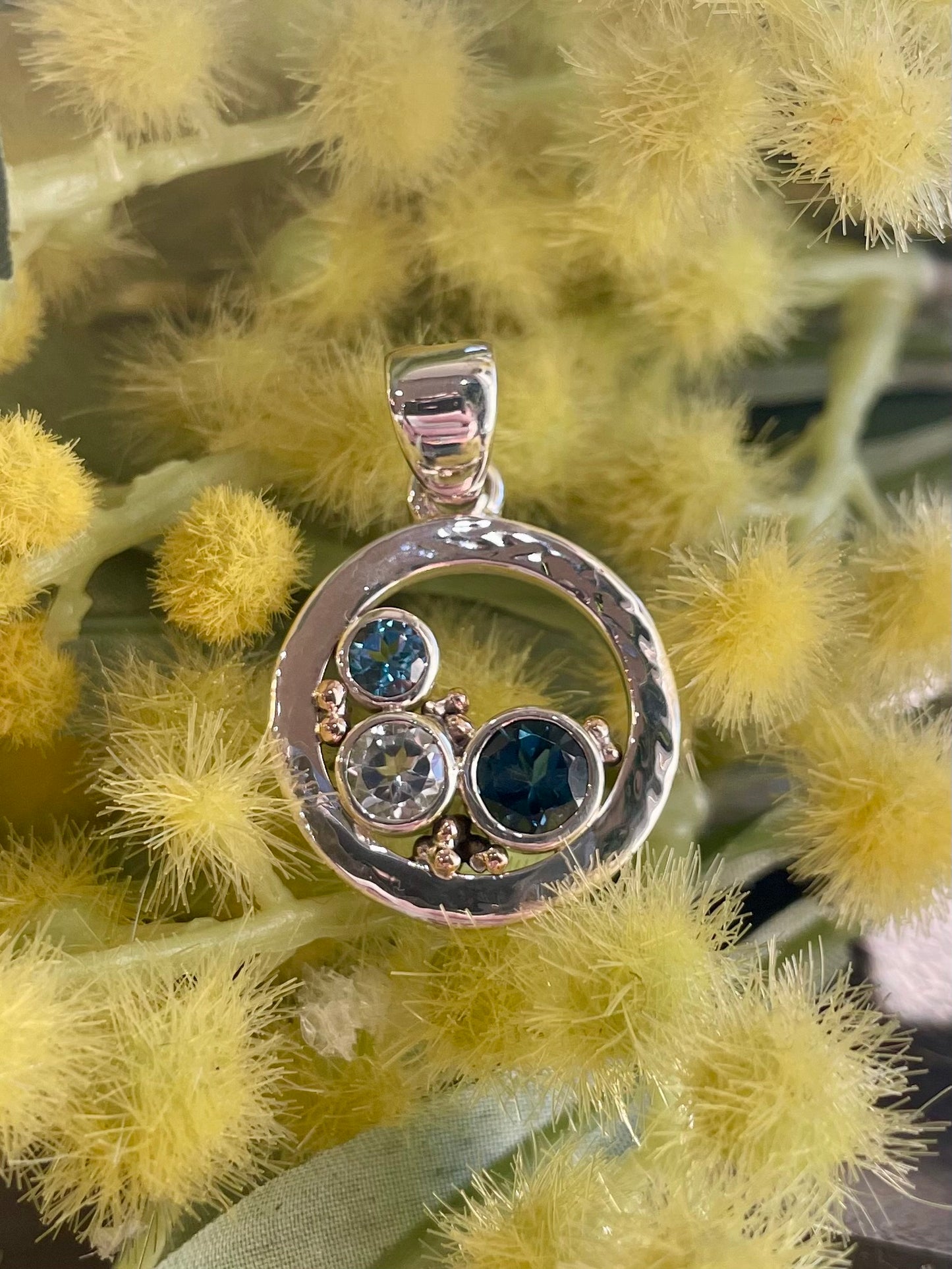 Sterling Silver & 9ct Rose Gold Blue Topaz & London Blue Topaz Pendant