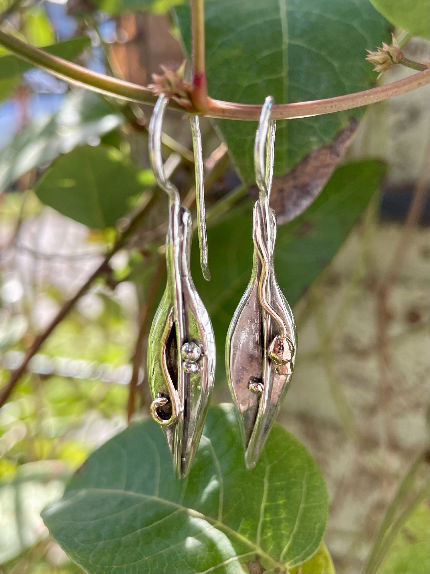 Sterling Silver & 9ct Rose Gold Gumleaf Earrings