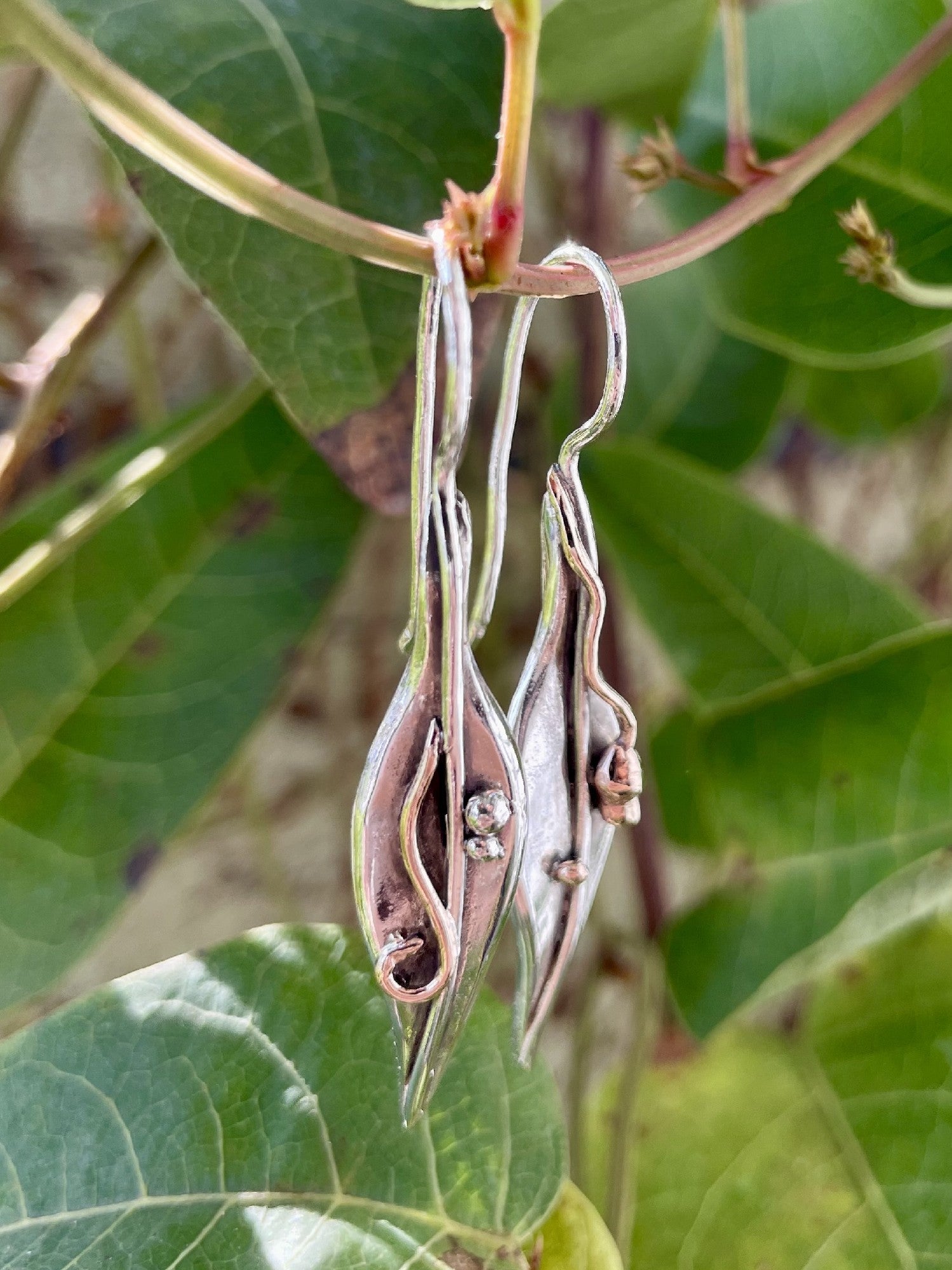 Sterling Silver & 9ct Rose Gold Gumleaf Earrings