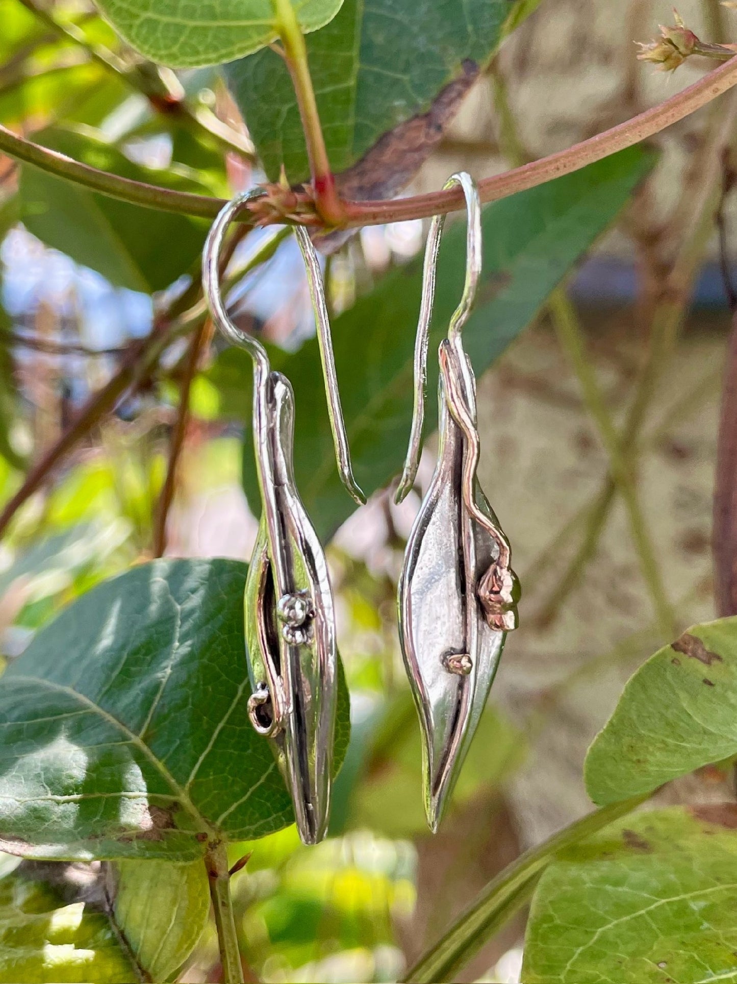 Sterling Silver & 9ct Rose Gold Gumleaf Earrings