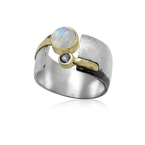 Sterling Silver Gold Filled Rainbow Moonstone/Iolite Ring