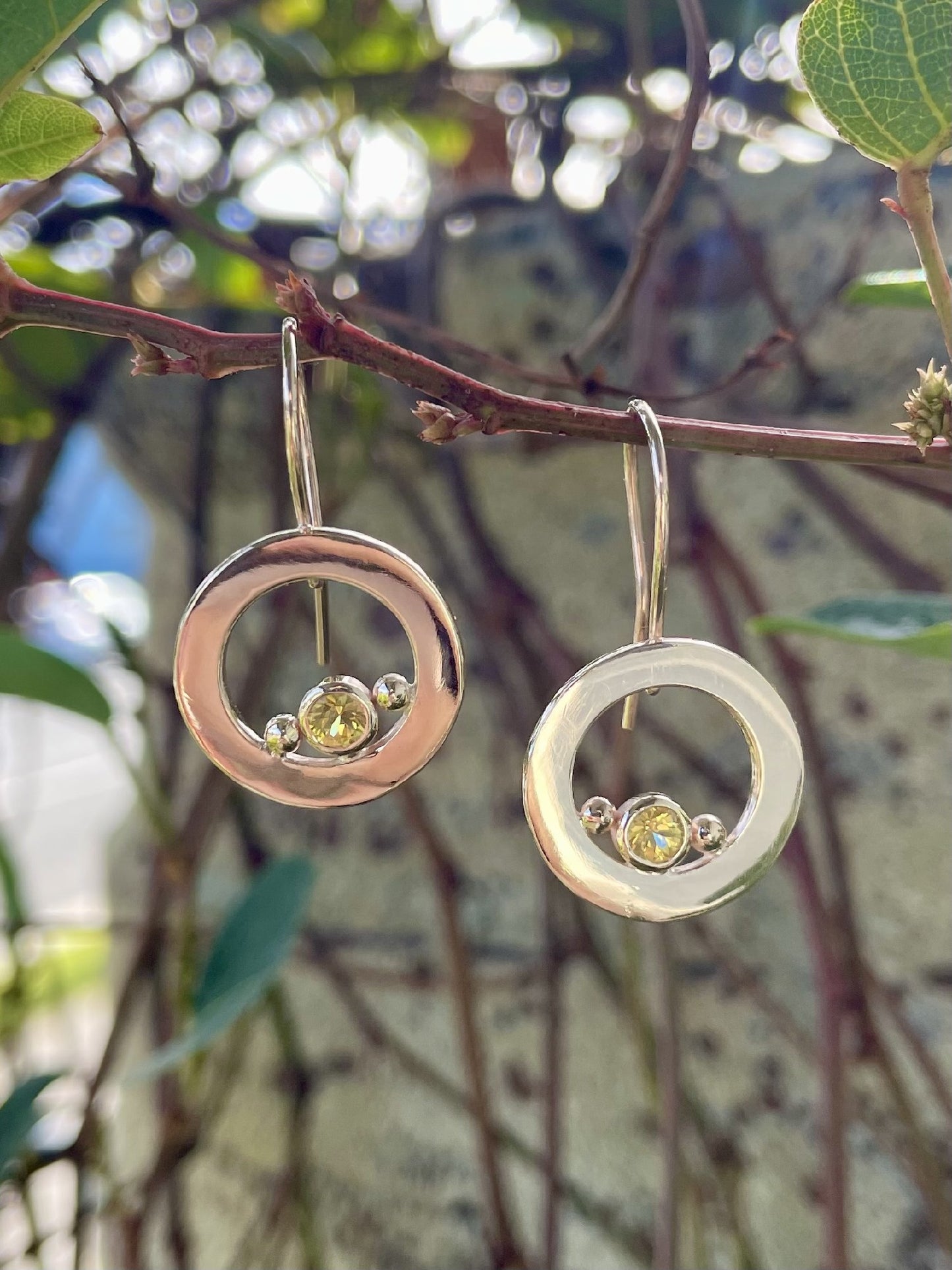 9ct Yellow Gold Yellow Sapphire Circle Drop Earrings