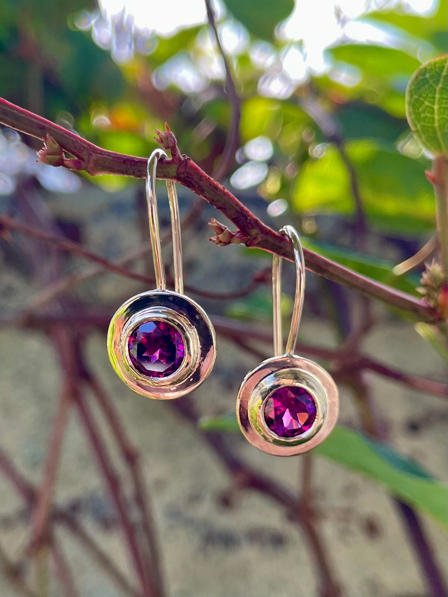 9ct Yellow Gold Rhodalite Garnet Drop Earrings