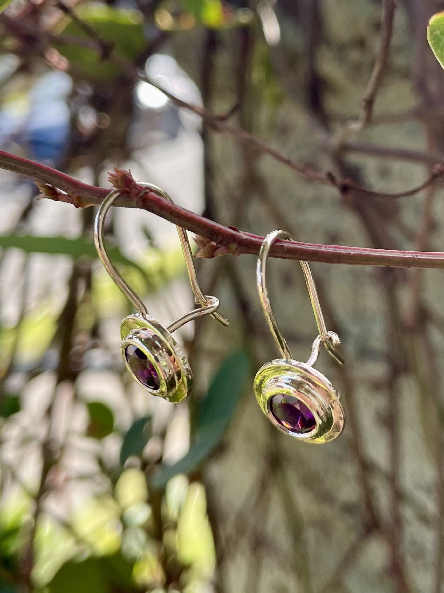 9ct Yellow Gold Rhodalite Garnet Drop Earrings