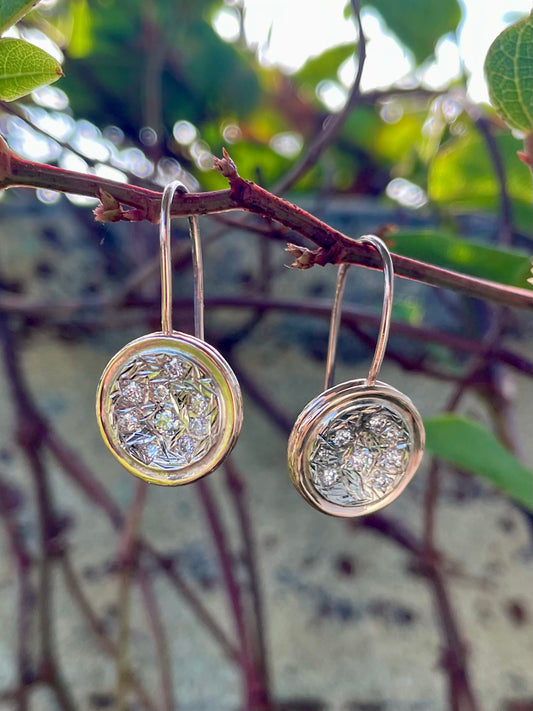 9ct Rose & White Gold Engrave-set Diamond Drop Earrings
