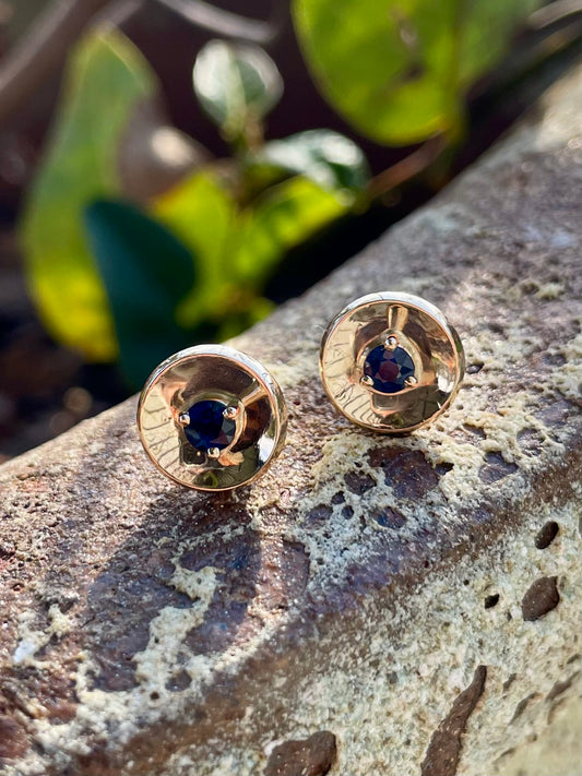 9ct Yellow Gold Blue Sapphire Stud Earrings