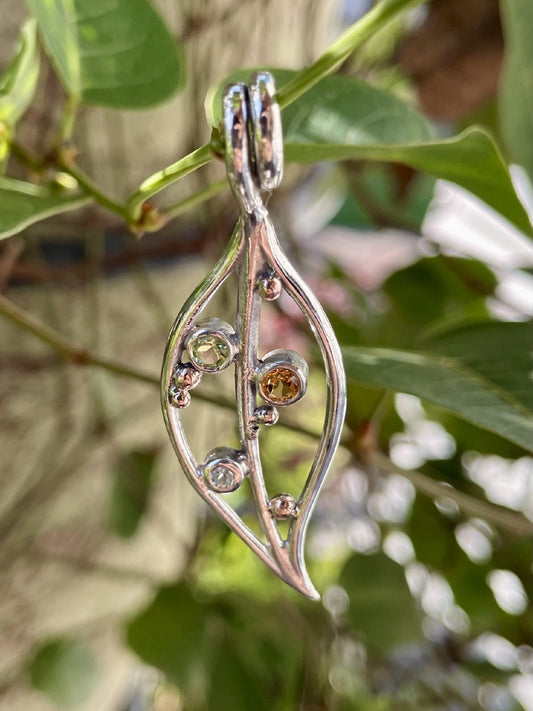 Sterling Silver & 9ct Rose Gold Multi-Stone Leaf Pendant