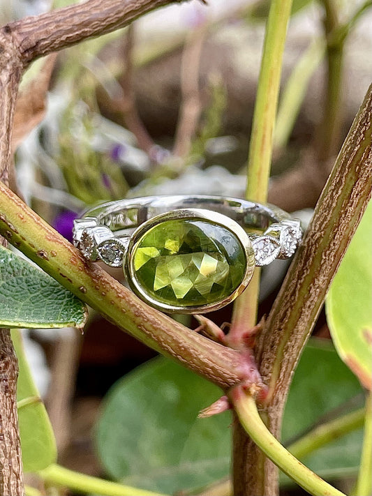 9ct White/Yellow Gold Peridot & Diamond Ring