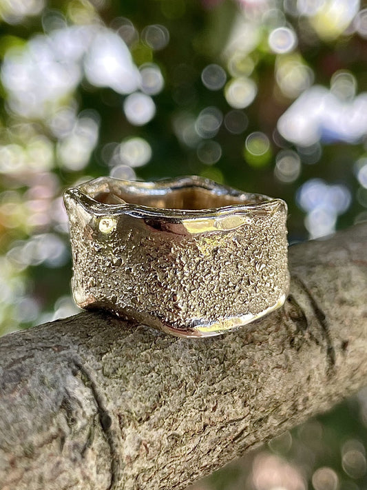 9ct Yellow Gold Molten Wide Band Ring