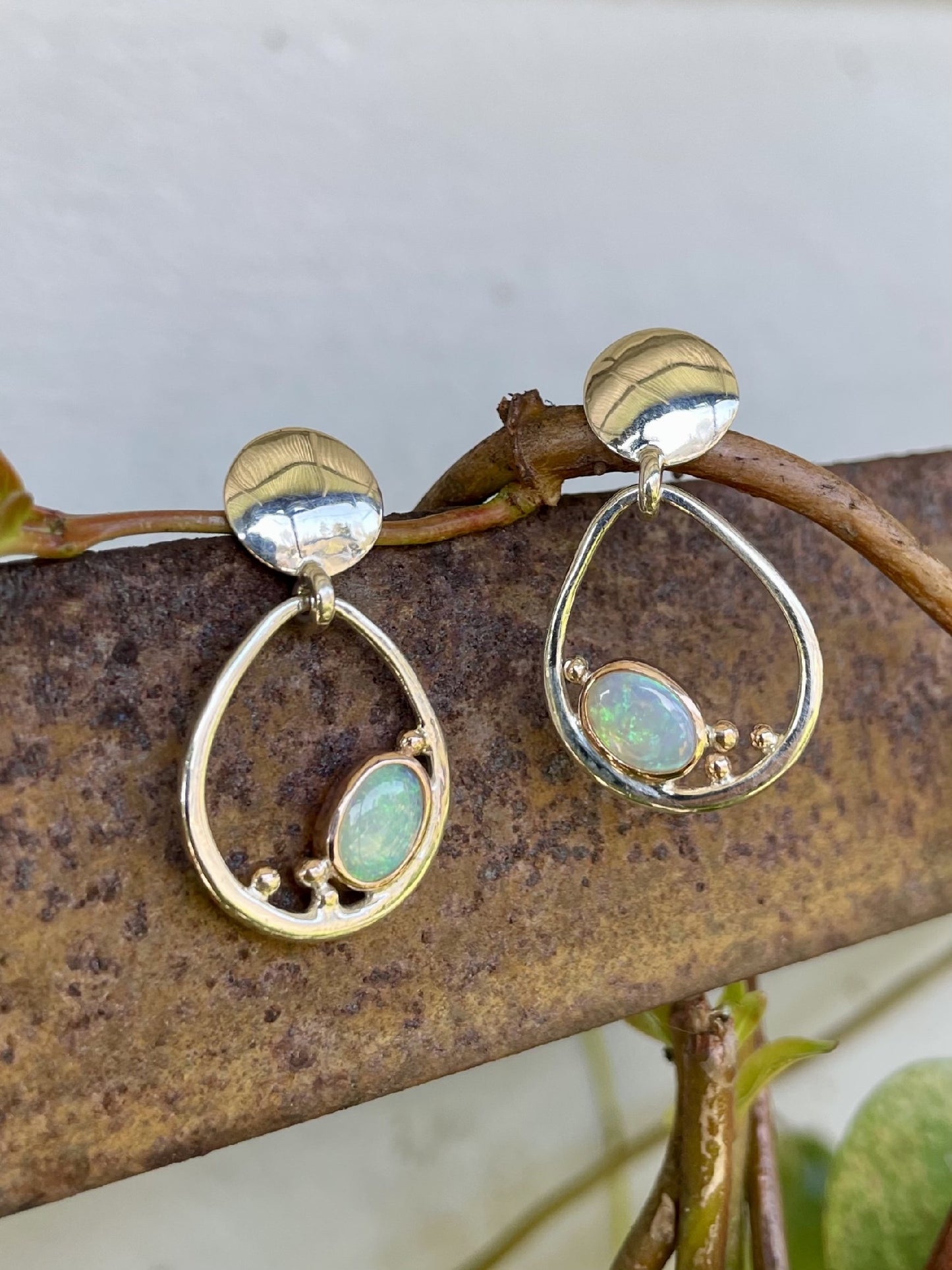 Sterling Silver & 9ct Rose Gold Opal Abstract Earrings