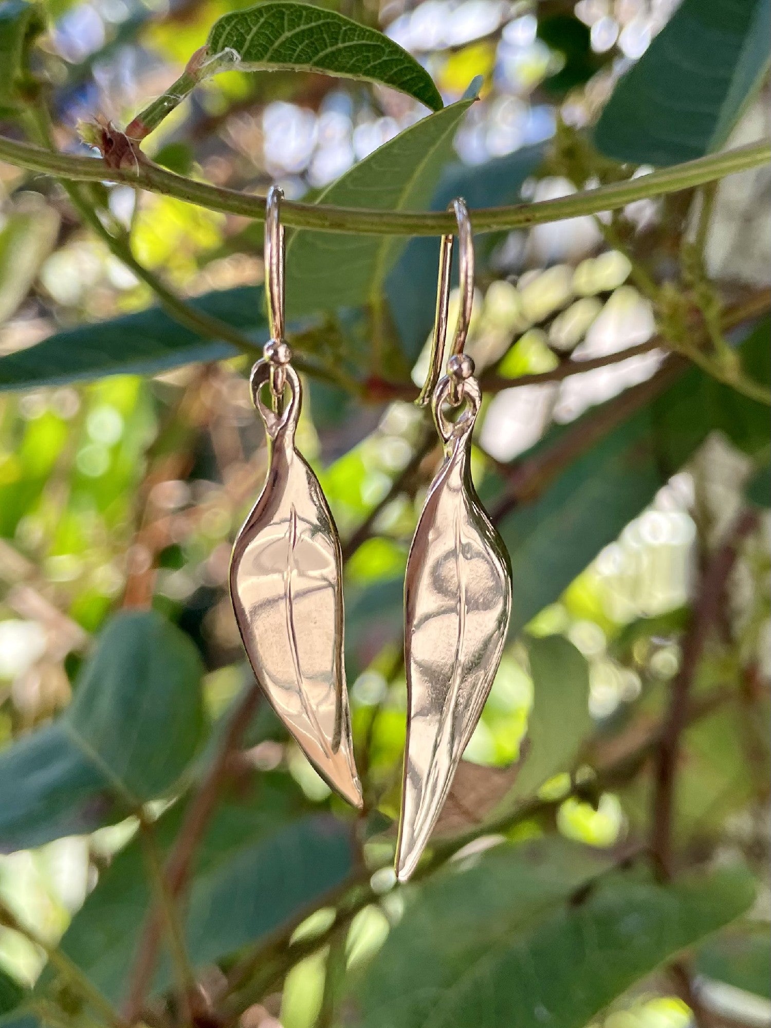 9ct Rose Gold Gumleaf Drop Earrings