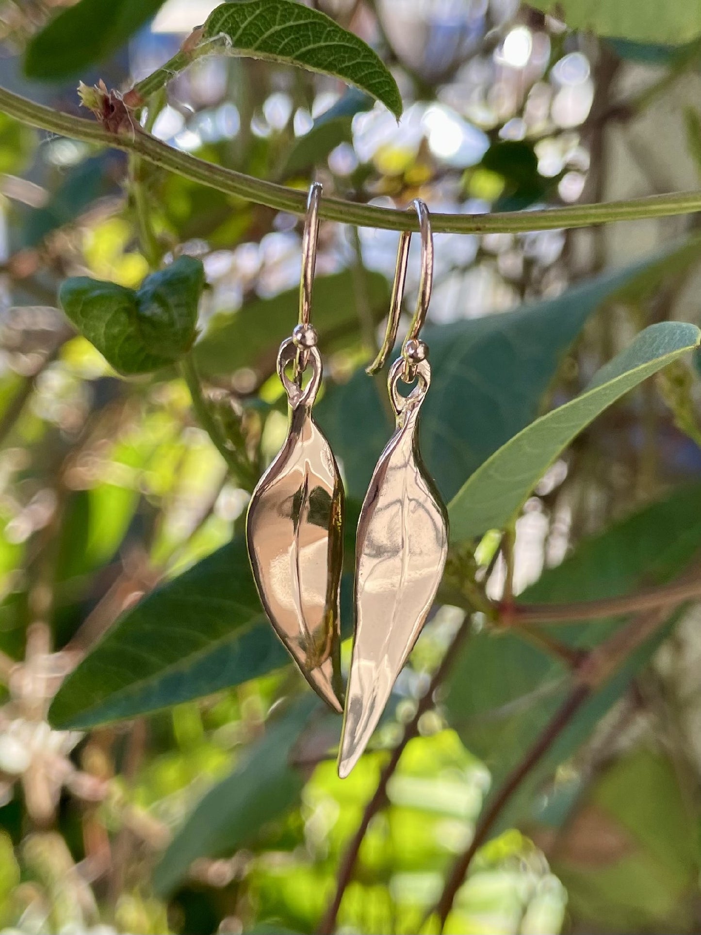 9ct Rose Gold Gumleaf Drop Earrings