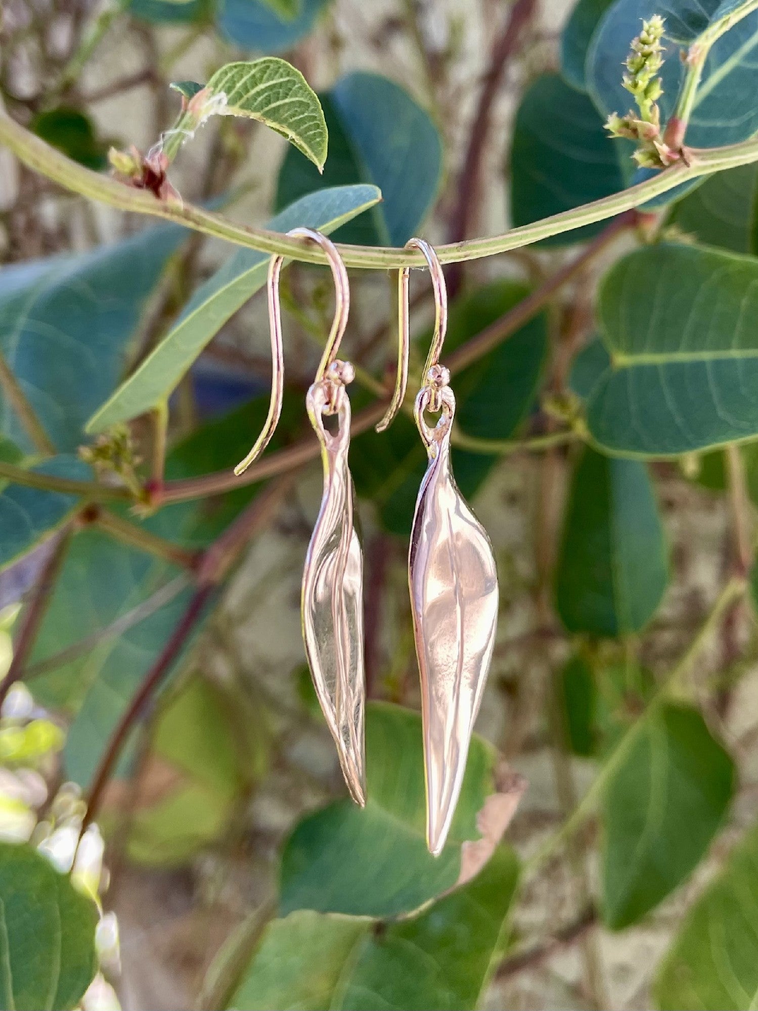 9ct Rose Gold Gumleaf Drop Earrings