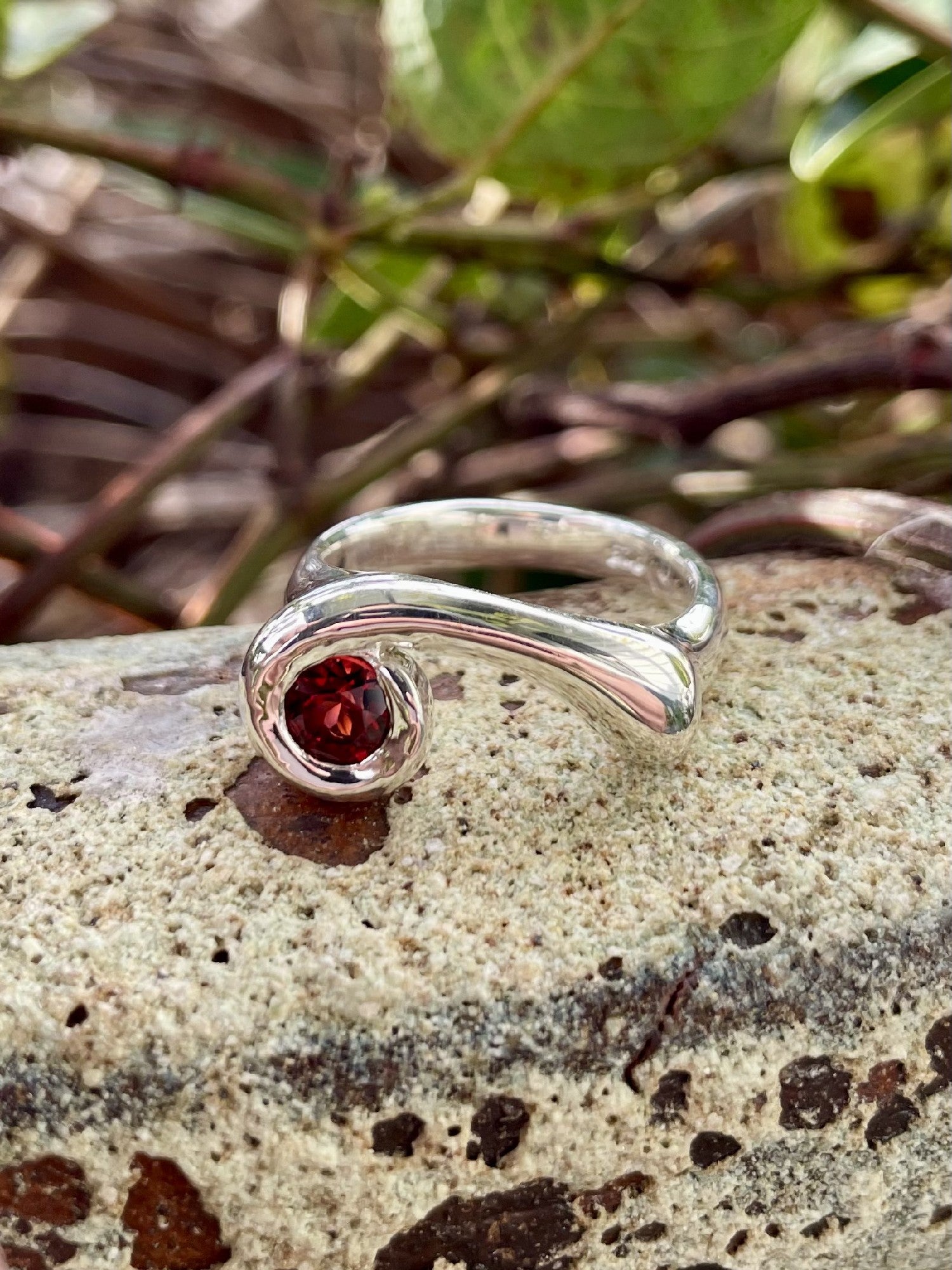 Sterling Silver Garnet Swirl Ring