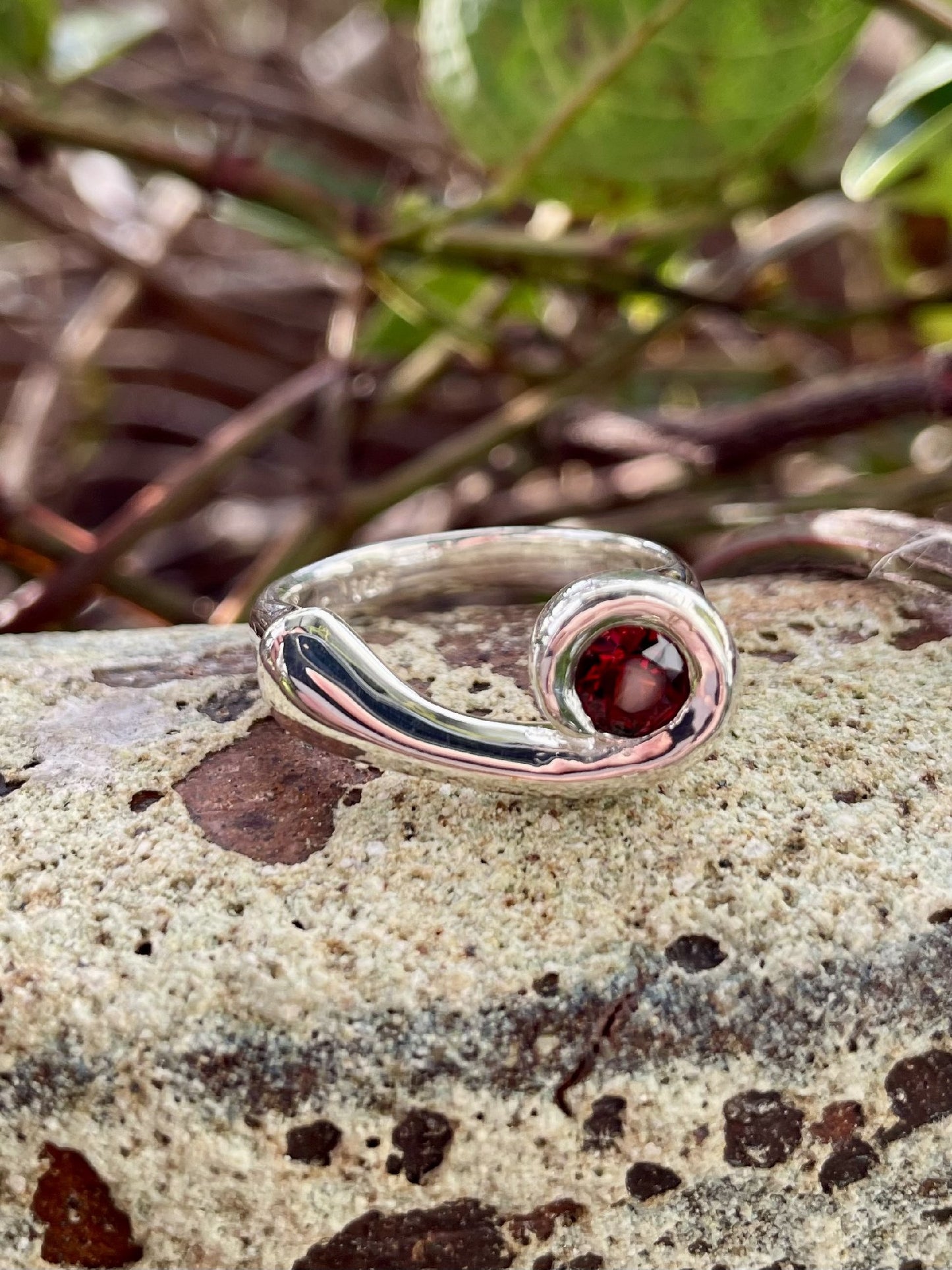 Sterling Silver Garnet Swirl Ring