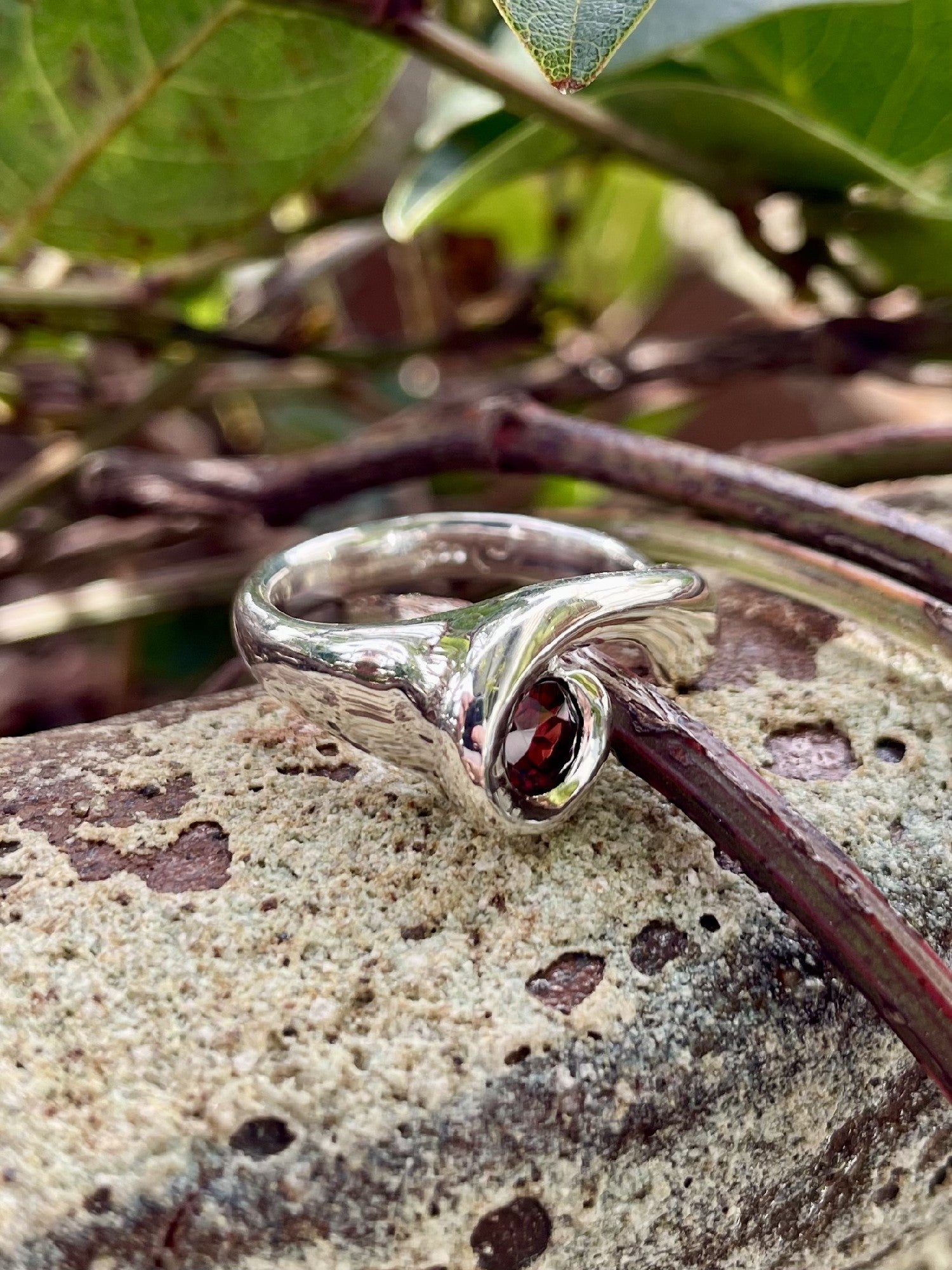 Sterling Silver Garnet Swirl Ring