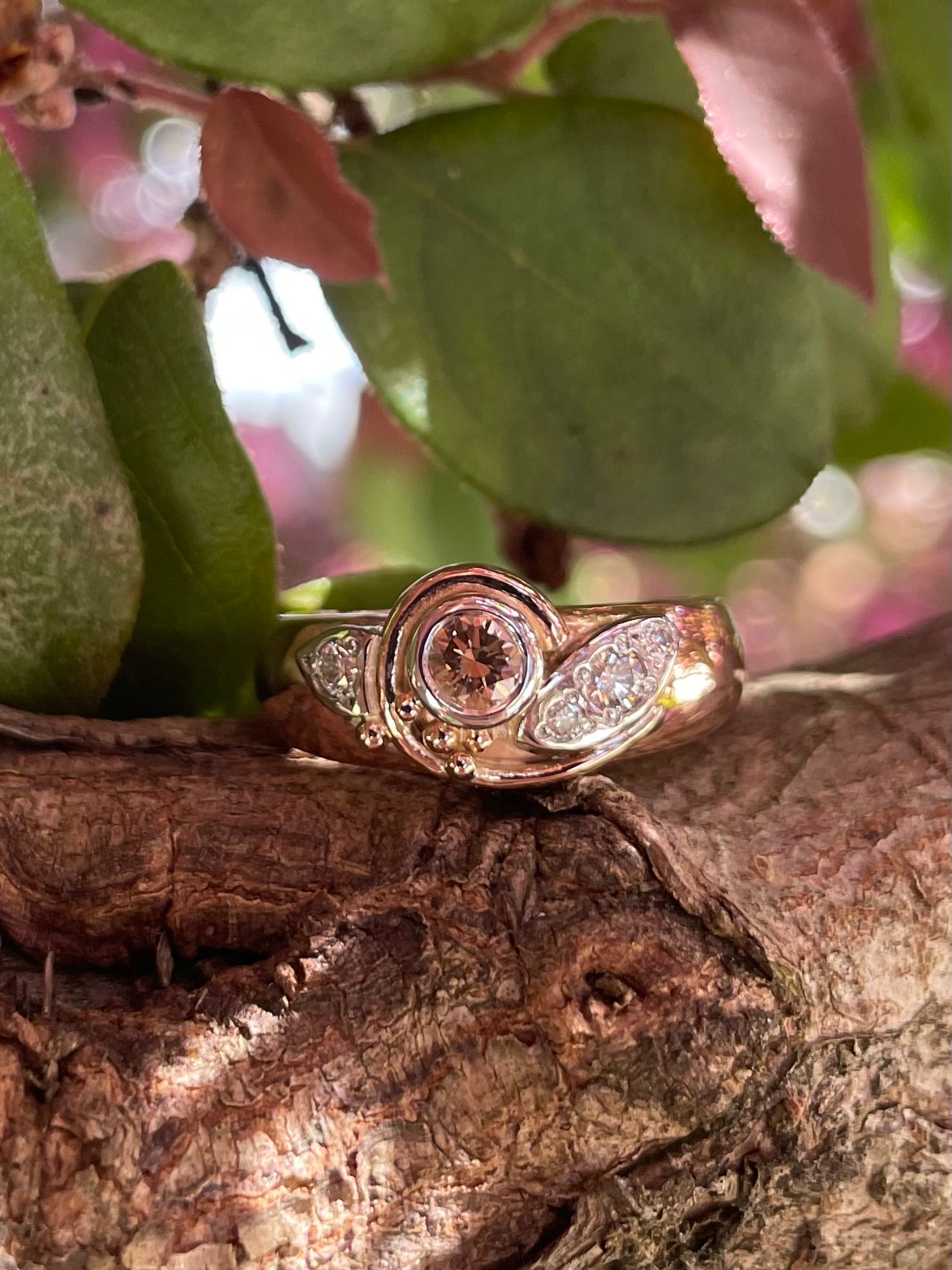 9ct Rose & White Gold Champagne Diamond 'Deco' Ring