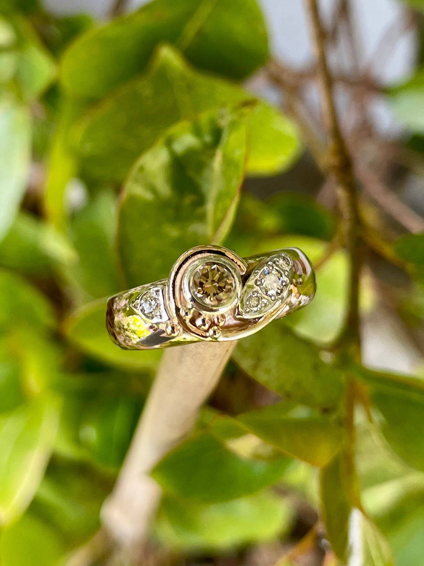 9ct Rose & White Gold Champagne Diamond 'Deco' Ring