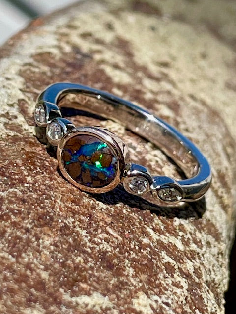 9WR Boulder Opal & Dia Ring - size M