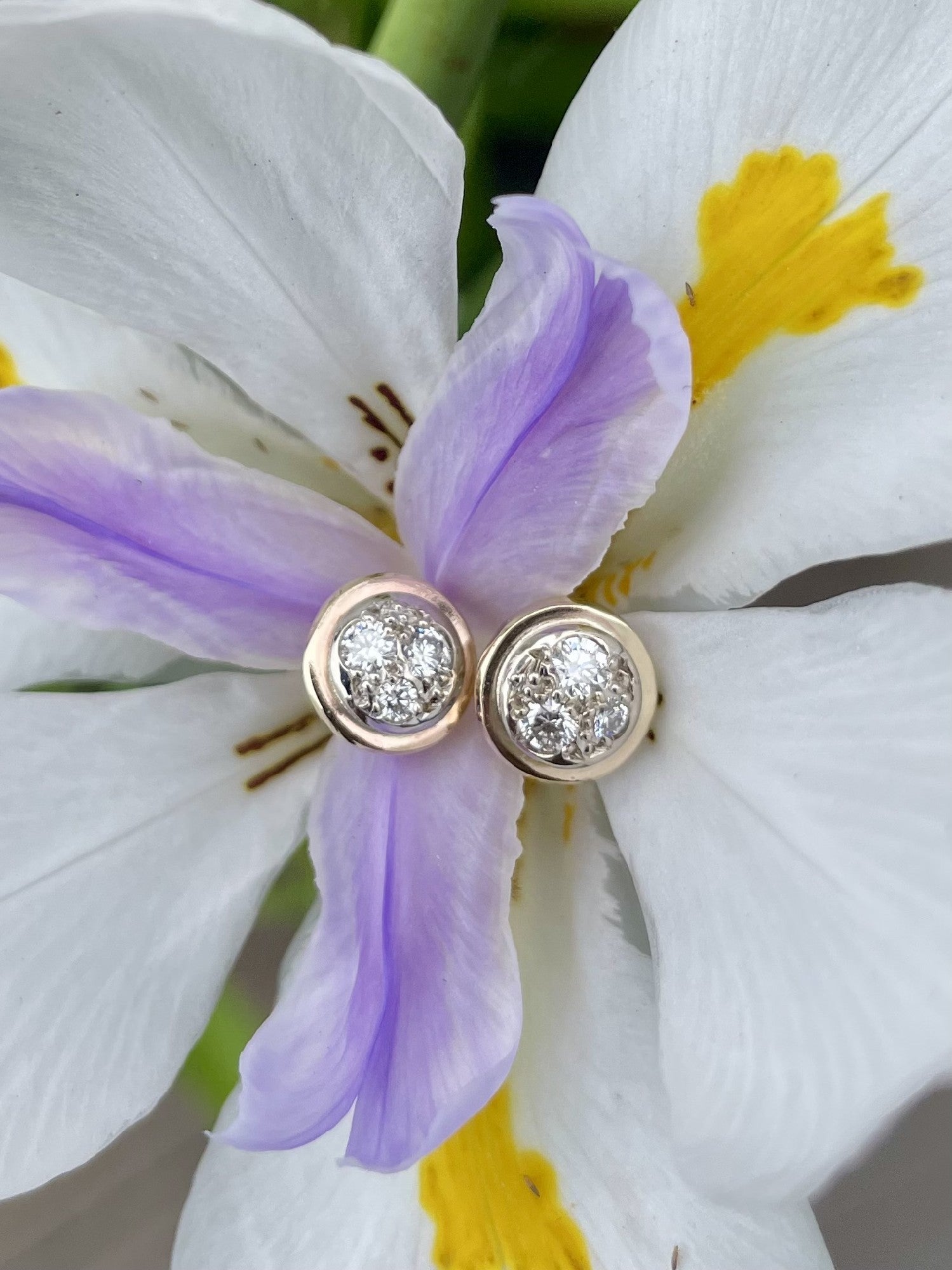 9ct Yellow & White Gold Diamond Stud Earrings