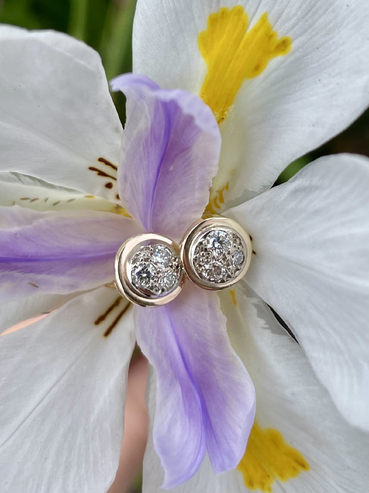 9ct Yellow & White Gold Diamond Stud Earrings