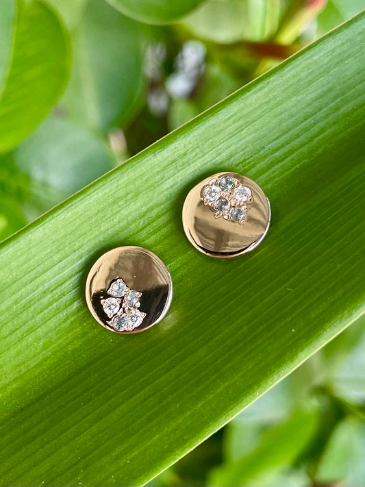 9ct Rose Gold Aquamarine & Diamond Disc Stud Earrings