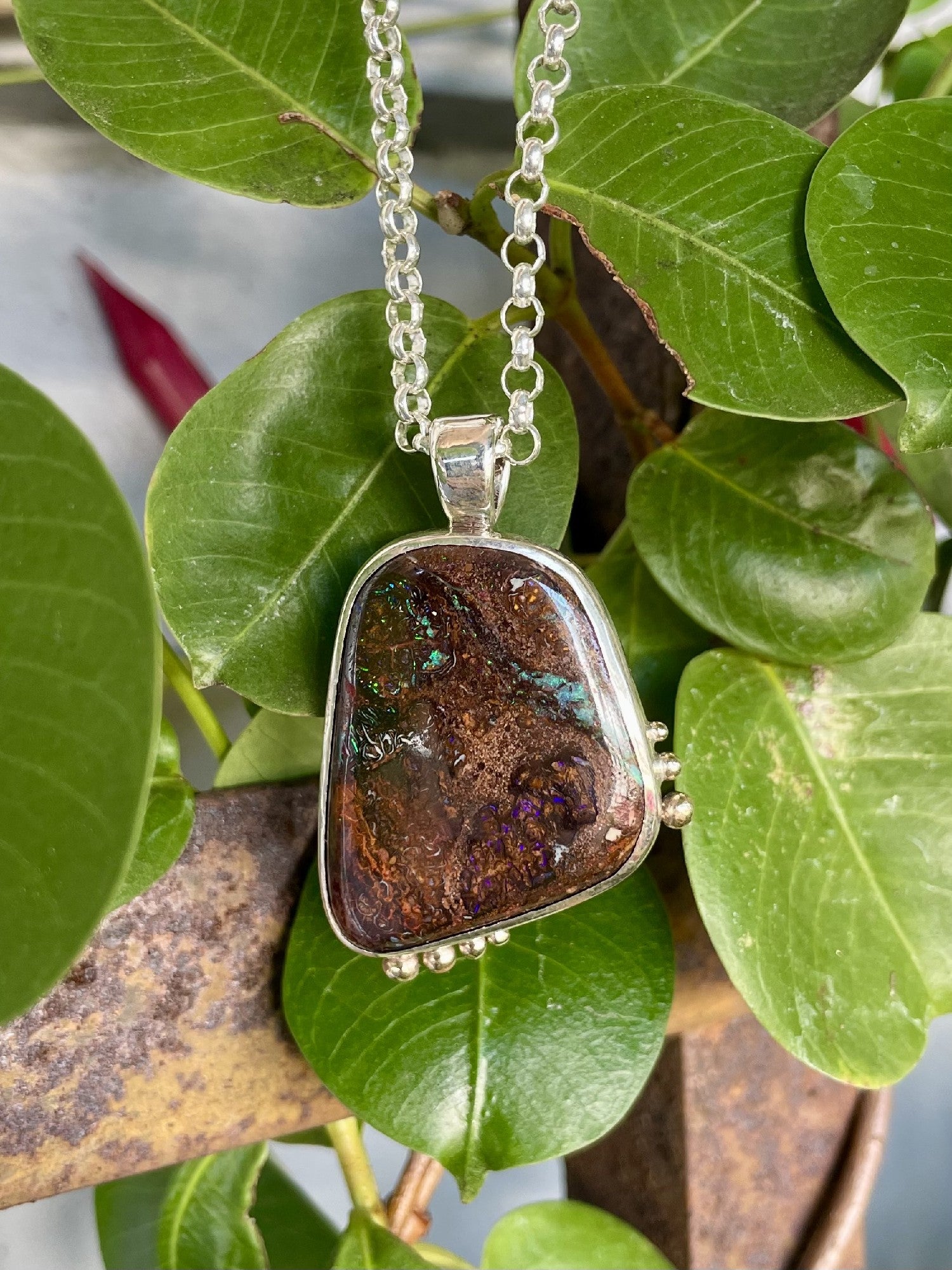 Sterling Silver & 9ct Yellow Gold Boulder Opal Pendant