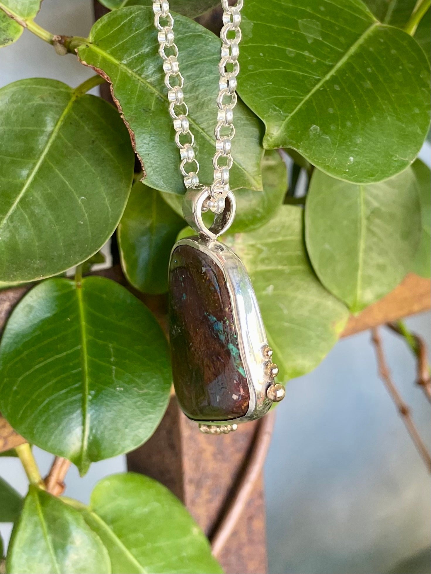 Sterling Silver & 9ct Yellow Gold Boulder Opal Pendant