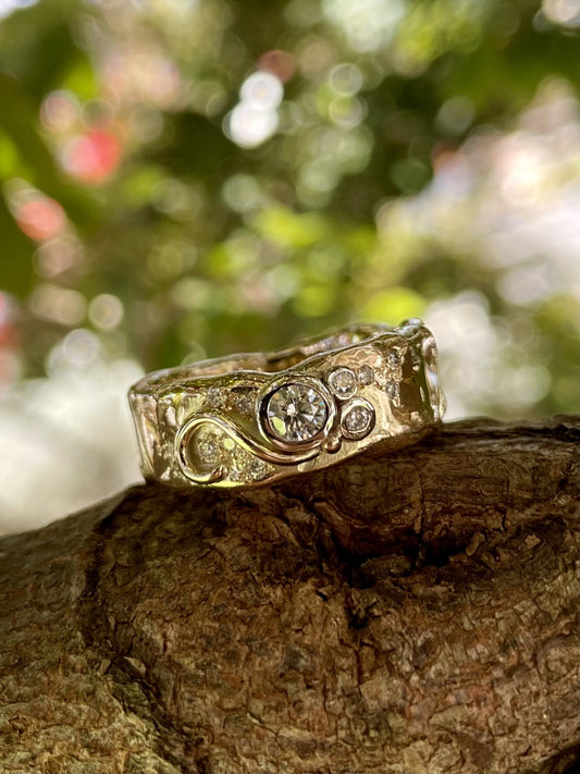 9ct Yellow & White Gold Diamond 'Molten Style' Swirl Ring