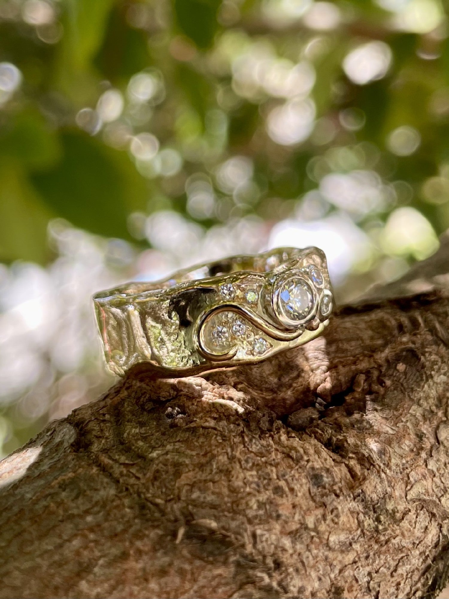 9ct Yellow & White Gold Diamond 'Molten Style' Swirl Ring