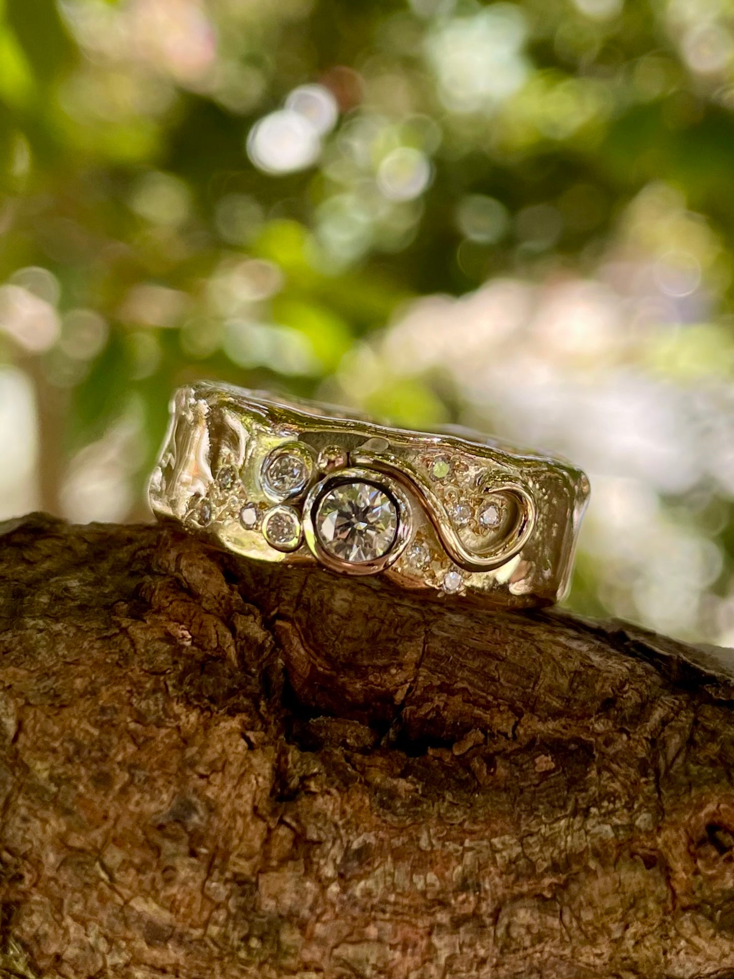 9ct Yellow & White Gold Diamond 'Molten Style' Swirl Ring