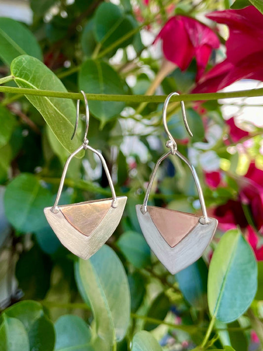 Sterling Silver & 9ct Rose Gold Abstract Triangle Drop Earrings