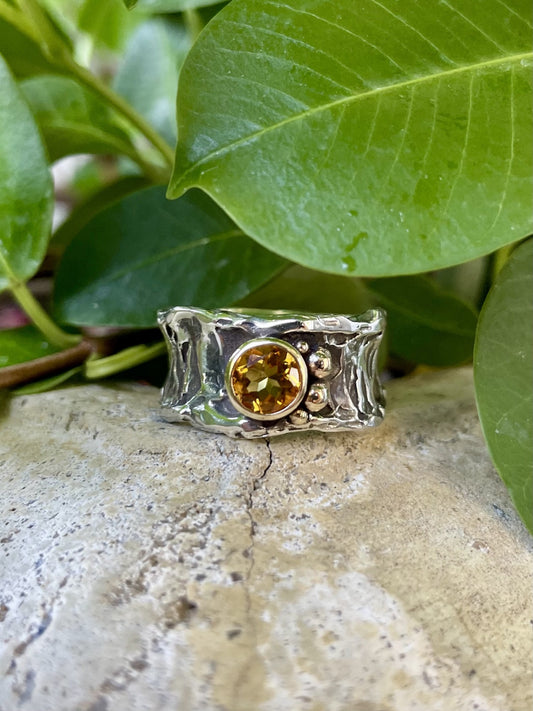 Sterling Silver & 9ct Yellow Gold 'Molten' Citrine Ring