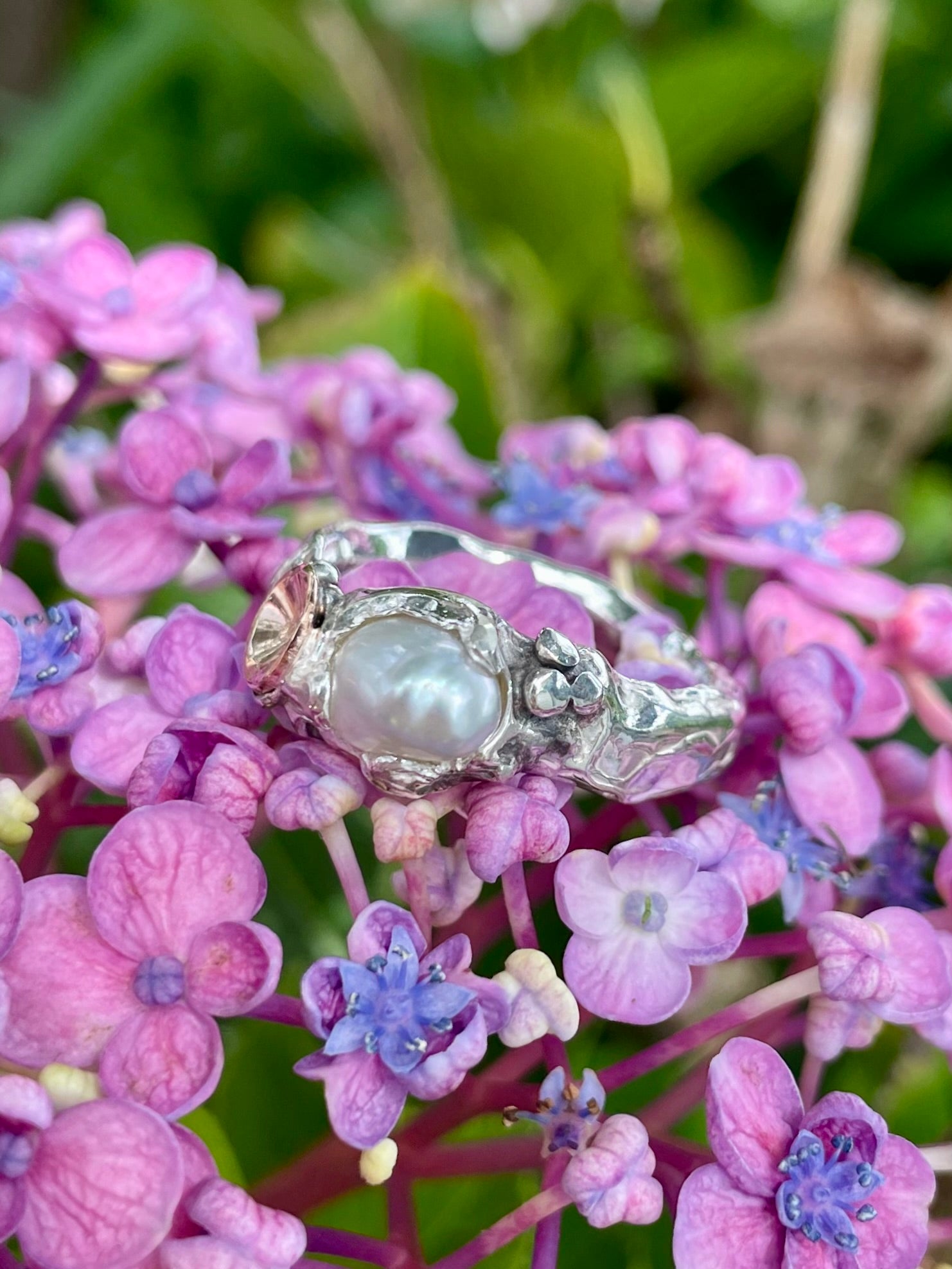 Sterling Silver & 9ct Rose Gold Keshi Pearl Disc Ring